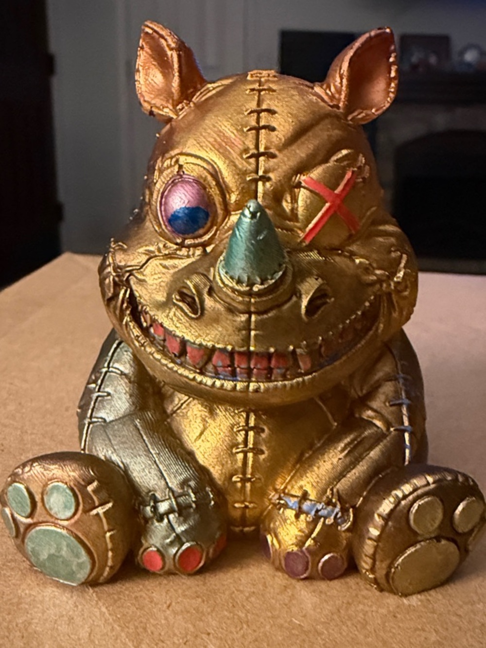 Gold “Plush-Style” Resin Rhino Figurine Decorative